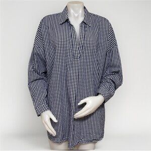 J Jill Gingham Top Womens Plus 2X Blue Check Popover Long Sleeve Collared Shirt